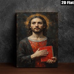 2D flat 1pc Jesus Christ Holding Red Book Religious Wall Art Canvas Print for Living Room Bedroom Home Decor Gallery Wrapped Modern Farmhouse Style
