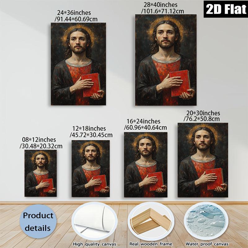 2D flat 1pc Jesus Christ Holding Red Book Religious Wall Art Canvas Print for Living Room Bedroom Home Decor Gallery Wrapped Modern Farmhouse Style
