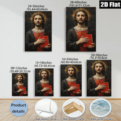 2D flat 1pc Jesus Christ Holding Red Book Religious Wall Art Canvas Print for Living Room Bedroom Home Decor Gallery Wrapped Modern Farmhouse Style