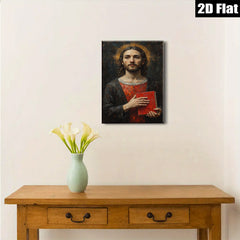 2D flat 1pc Jesus Christ Holding Red Book Religious Wall Art Canvas Print for Living Room Bedroom Home Decor Gallery Wrapped Modern Farmhouse Style