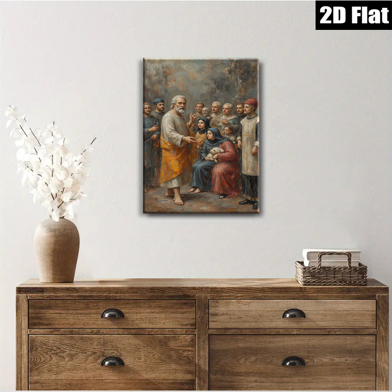 2D flat 1pc Jesus with Disciples Biblical Scene Wall Art Decor Living Room Bedroom Canvas Print Gallery Wrapped Modern Farmhouse Rustic Coastal Home Décor