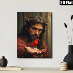 2D flat 1pc Jesus with Redbird Hopeful Sanctuary Wall Art Living Room Bedroom Decor Faith Religious Gift Modern Farmhouse Style