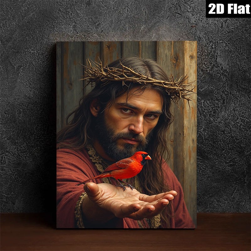 2D flat 1pc Jesus with Redbird Hopeful Sanctuary Wall Art Living Room Bedroom Decor Faith Religious Gift Modern Farmhouse Style