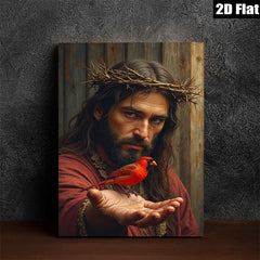 2D flat 1pc Jesus with Redbird Hopeful Sanctuary Wall Art Living Room Bedroom Decor Faith Religious Gift Modern Farmhouse Style
