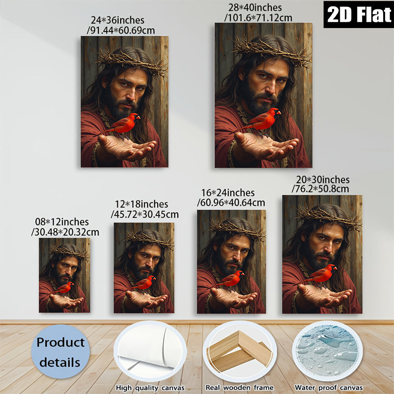 2D flat 1pc Jesus with Redbird Hopeful Sanctuary Wall Art Living Room Bedroom Decor Faith Religious Gift Modern Farmhouse Style
