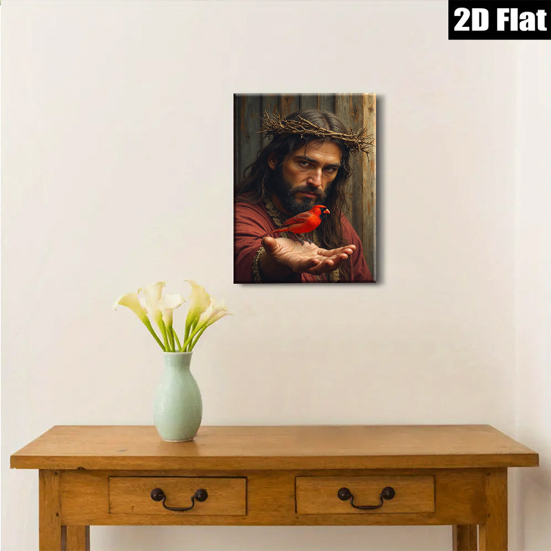 2D flat 1pc Jesus with Redbird Hopeful Sanctuary Wall Art Living Room Bedroom Decor Faith Religious Gift Modern Farmhouse Style