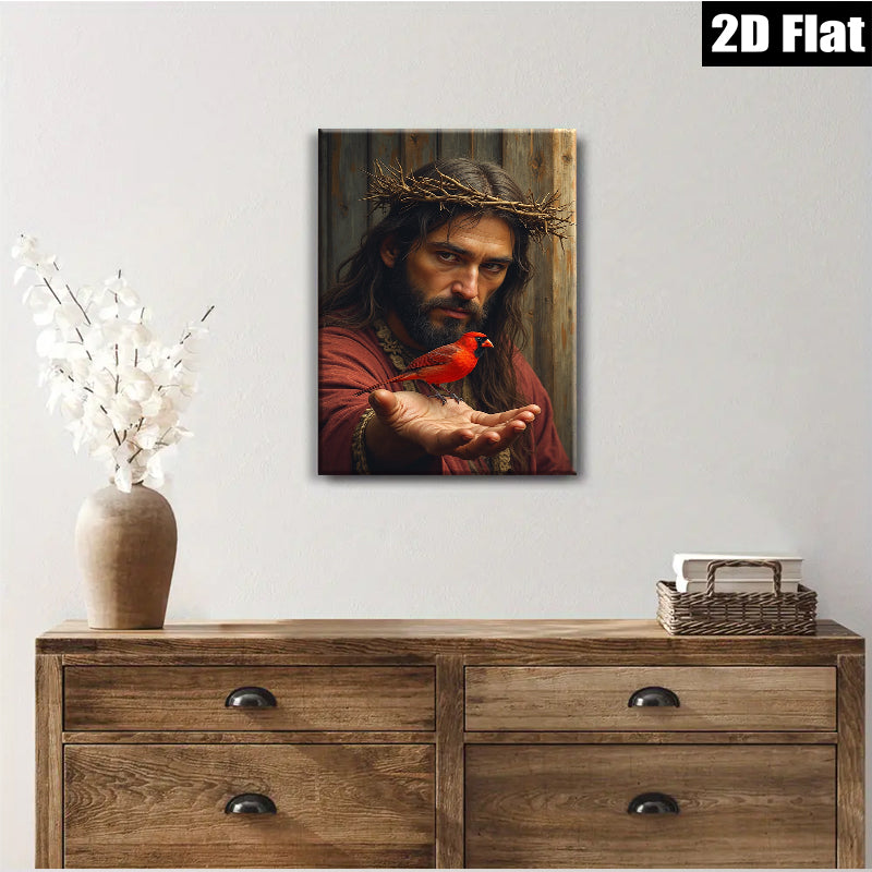 2D flat 1pc Jesus with Redbird Hopeful Sanctuary Wall Art Living Room Bedroom Decor Faith Religious Gift Modern Farmhouse Style