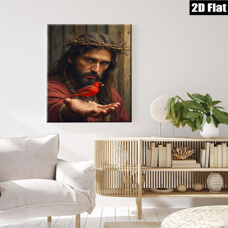 2D flat 1pc Jesus with Redbird Hopeful Sanctuary Wall Art Living Room Bedroom Decor Faith Religious Gift Modern Farmhouse Style