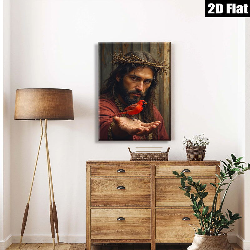 2D flat 1pc Jesus with Redbird Hopeful Sanctuary Wall Art Living Room Bedroom Decor Faith Religious Gift Modern Farmhouse Style