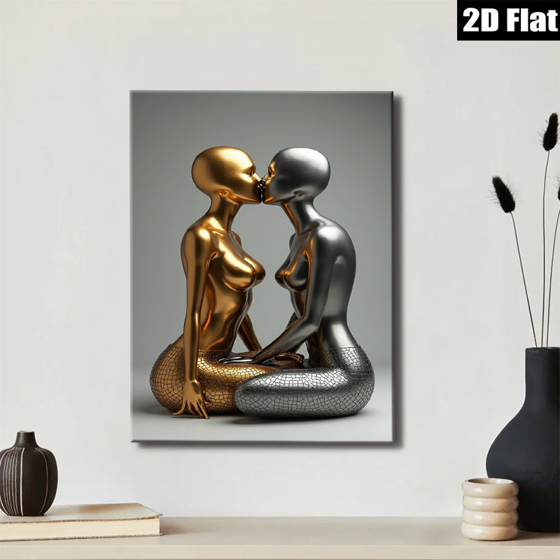 2D flat 1pc Kissing Couple Modern Sculpture Art Wall Decor Living Room Bedroom Chic Gallery Wrapped Canvas Print Home Office Decor Trending Now