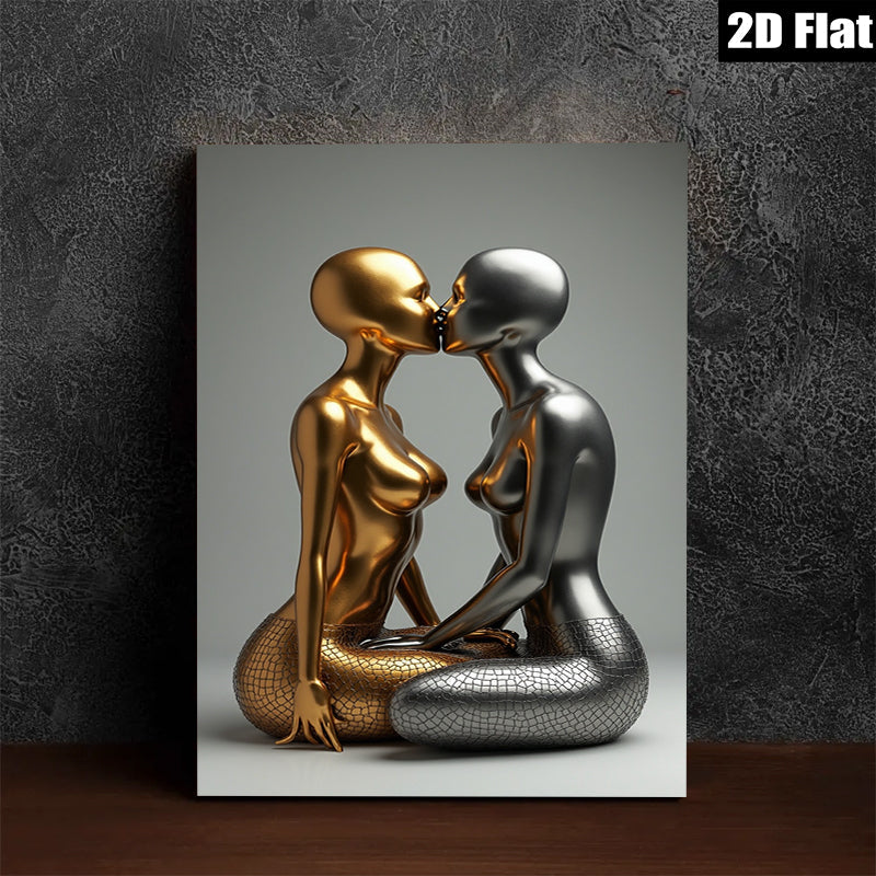 2D flat 1pc Kissing Couple Modern Sculpture Art Wall Decor Living Room Bedroom Chic Gallery Wrapped Canvas Print Home Office Decor Trending Now