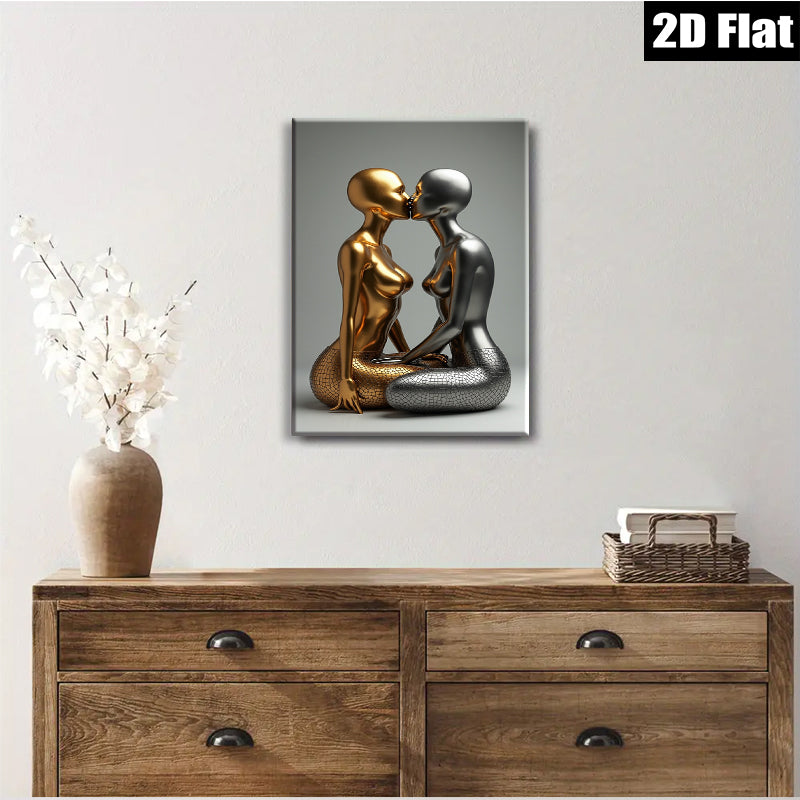 2D flat 1pc Kissing Couple Modern Sculpture Art Wall Decor Living Room Bedroom Chic Gallery Wrapped Canvas Print Home Office Decor Trending Now