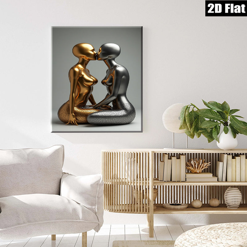 2D flat 1pc Kissing Couple Modern Sculpture Art Wall Decor Living Room Bedroom Chic Gallery Wrapped Canvas Print Home Office Decor Trending Now