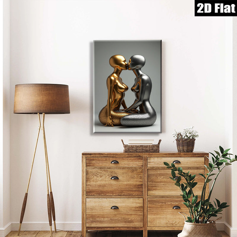 2D flat 1pc Kissing Couple Modern Sculpture Art Wall Decor Living Room Bedroom Chic Gallery Wrapped Canvas Print Home Office Decor Trending Now