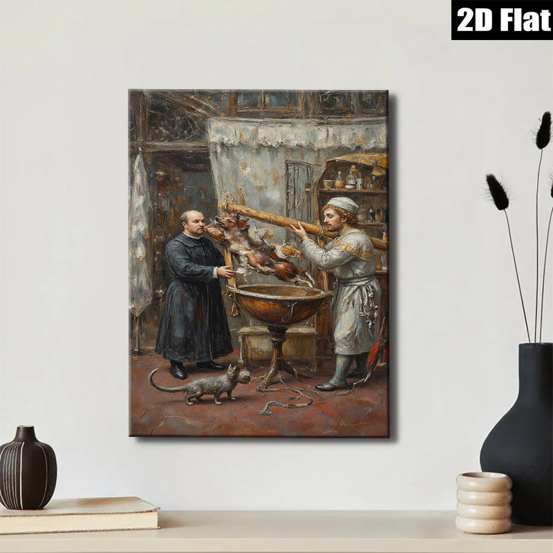 2D flat 1pc Kitchen Staff Preparing Game Bird Feast Rustic Farmhouse Wall Art Dining Room Decor Gallery Wrapped Canvas Prints for Living Room Bedroom Modern Home Accents
