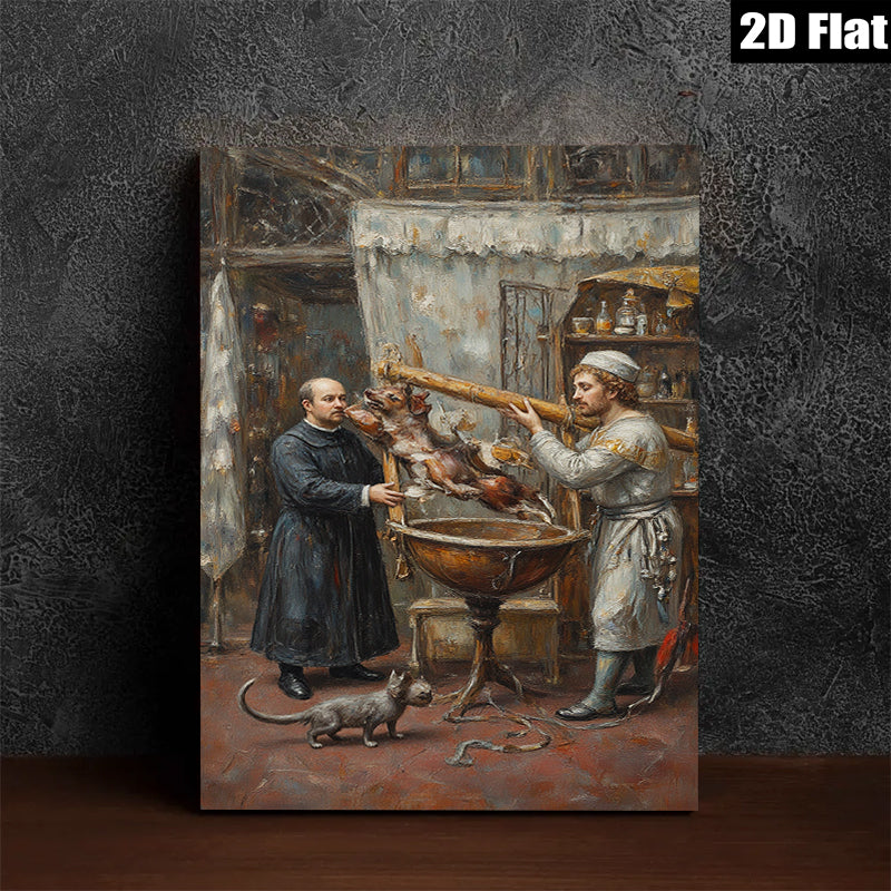 2D flat 1pc Kitchen Staff Preparing Game Bird Feast Rustic Farmhouse Wall Art Dining Room Decor Gallery Wrapped Canvas Prints for Living Room Bedroom Modern Home Accents