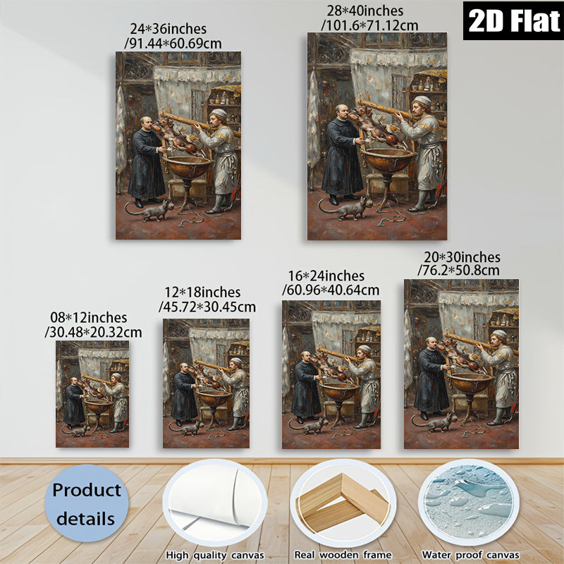 2D flat 1pc Kitchen Staff Preparing Game Bird Feast Rustic Farmhouse Wall Art Dining Room Decor Gallery Wrapped Canvas Prints for Living Room Bedroom Modern Home Accents