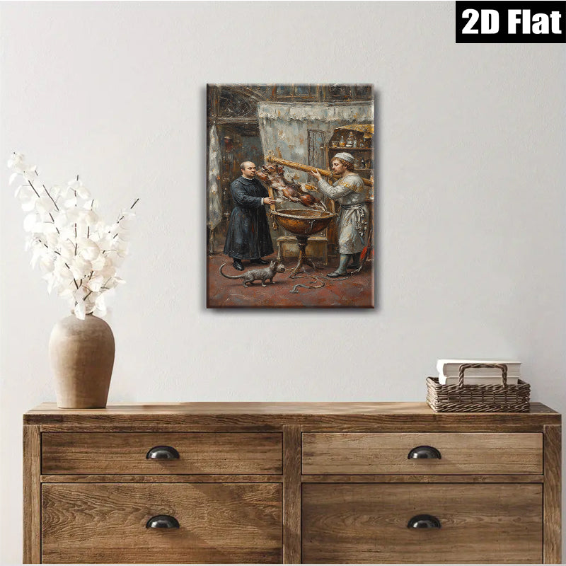 2D flat 1pc Kitchen Staff Preparing Game Bird Feast Rustic Farmhouse Wall Art Dining Room Decor Gallery Wrapped Canvas Prints for Living Room Bedroom Modern Home Accents