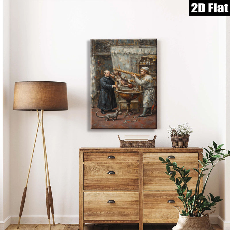 2D flat 1pc Kitchen Staff Preparing Game Bird Feast Rustic Farmhouse Wall Art Dining Room Decor Gallery Wrapped Canvas Prints for Living Room Bedroom Modern Home Accents