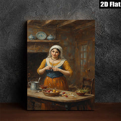 2D flat 1pc Kitchen Still Life Woman Preparing Meal Farmhouse Wall Art Dining Room Decor Rustic Country Style Canvas Prints for Living Room Bedroom