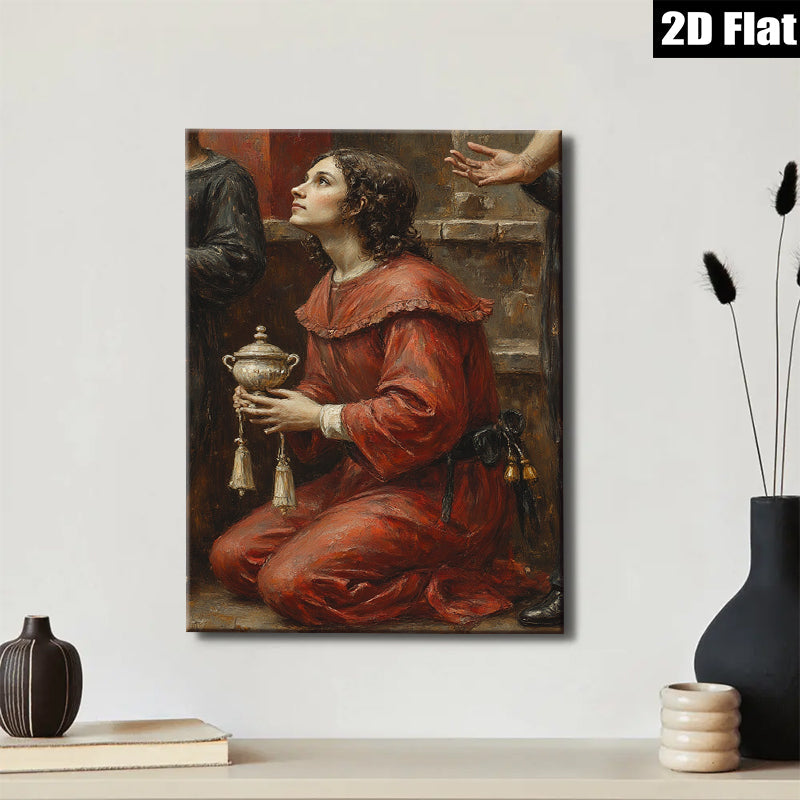 2D flat 1pc Kneeling Woman with Censer Religious Wall Art for Living Room Bedroom Gallery Wrapped Canvas Prints Modern Farmhouse Decor