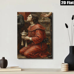 2D flat 1pc Kneeling Woman with Censer Religious Wall Art for Living Room Bedroom Gallery Wrapped Canvas Prints Modern Farmhouse Decor