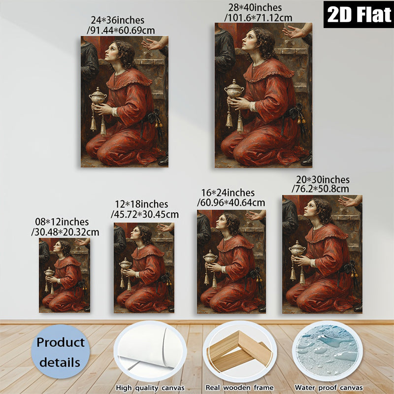 2D flat 1pc Kneeling Woman with Censer Religious Wall Art for Living Room Bedroom Gallery Wrapped Canvas Prints Modern Farmhouse Decor