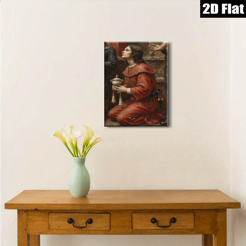 2D flat 1pc Kneeling Woman with Censer Religious Wall Art for Living Room Bedroom Gallery Wrapped Canvas Prints Modern Farmhouse Decor