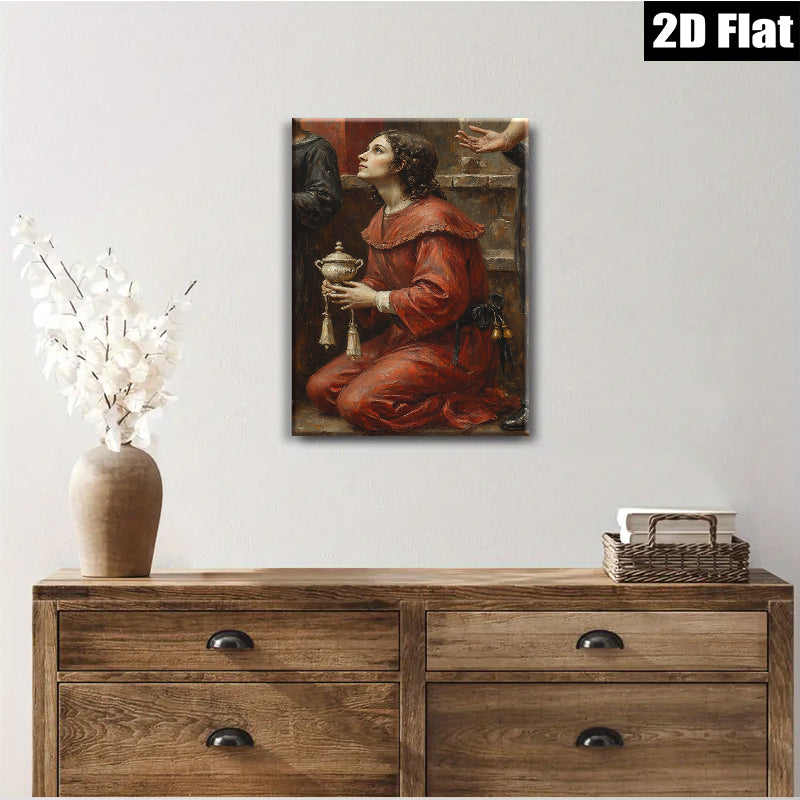 2D flat 1pc Kneeling Woman with Censer Religious Wall Art for Living Room Bedroom Gallery Wrapped Canvas Prints Modern Farmhouse Decor