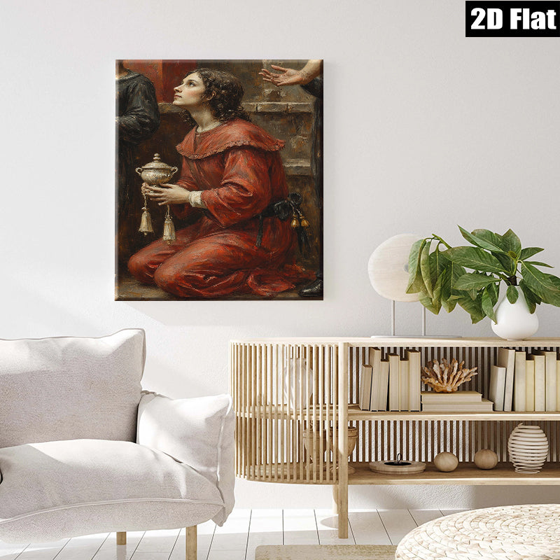 2D flat 1pc Kneeling Woman with Censer Religious Wall Art for Living Room Bedroom Gallery Wrapped Canvas Prints Modern Farmhouse Decor
