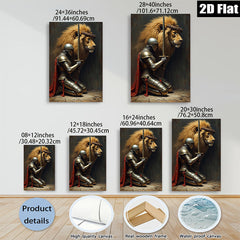 2D flat 1pc Knight Praying Before Lion King Wall Art Canvas Prints for Living Room Bedroom Home Decor farmhouse style modern minimalist gallery wrapped