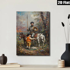 2D flat 1pc Knight with Child Pastoral Scene Wall Art for Living Room Bedroom Home Decor Farmhouse Style Canvas Prints Modern Artwork