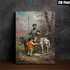 2D flat 1pc Knight with Child Pastoral Scene Wall Art for Living Room Bedroom Home Decor Farmhouse Style Canvas Prints Modern Artwork