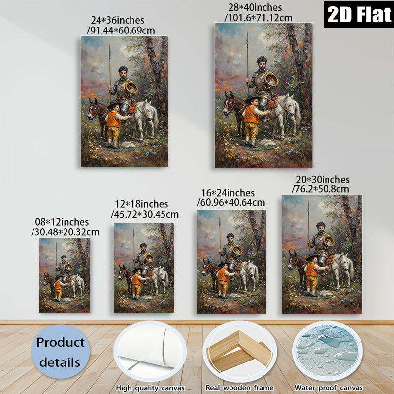 2D flat 1pc Knight with Child Pastoral Scene Wall Art for Living Room Bedroom Home Decor Farmhouse Style Canvas Prints Modern Artwork