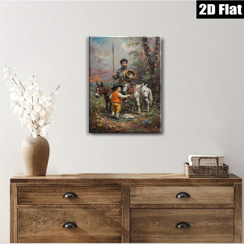 2D flat 1pc Knight with Child Pastoral Scene Wall Art for Living Room Bedroom Home Decor Farmhouse Style Canvas Prints Modern Artwork