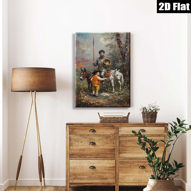 2D flat 1pc Knight with Child Pastoral Scene Wall Art for Living Room Bedroom Home Decor Farmhouse Style Canvas Prints Modern Artwork