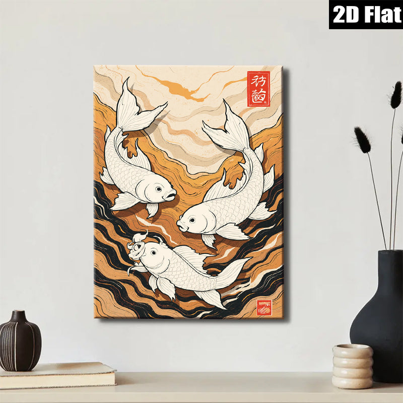 2D flat 1pc Koi Fish Wall Art Canvas Painting Modern Farmhouse Decor Living Room Bedroom Office Gallery Wrapped Ready to Hang