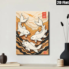 2D flat 1pc Koi Fish Wall Art Canvas Painting Modern Farmhouse Decor Living Room Bedroom Office Gallery Wrapped Ready to Hang