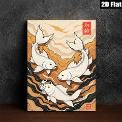 2D flat 1pc Koi Fish Wall Art Canvas Painting Modern Farmhouse Decor Living Room Bedroom Office Gallery Wrapped Ready to Hang