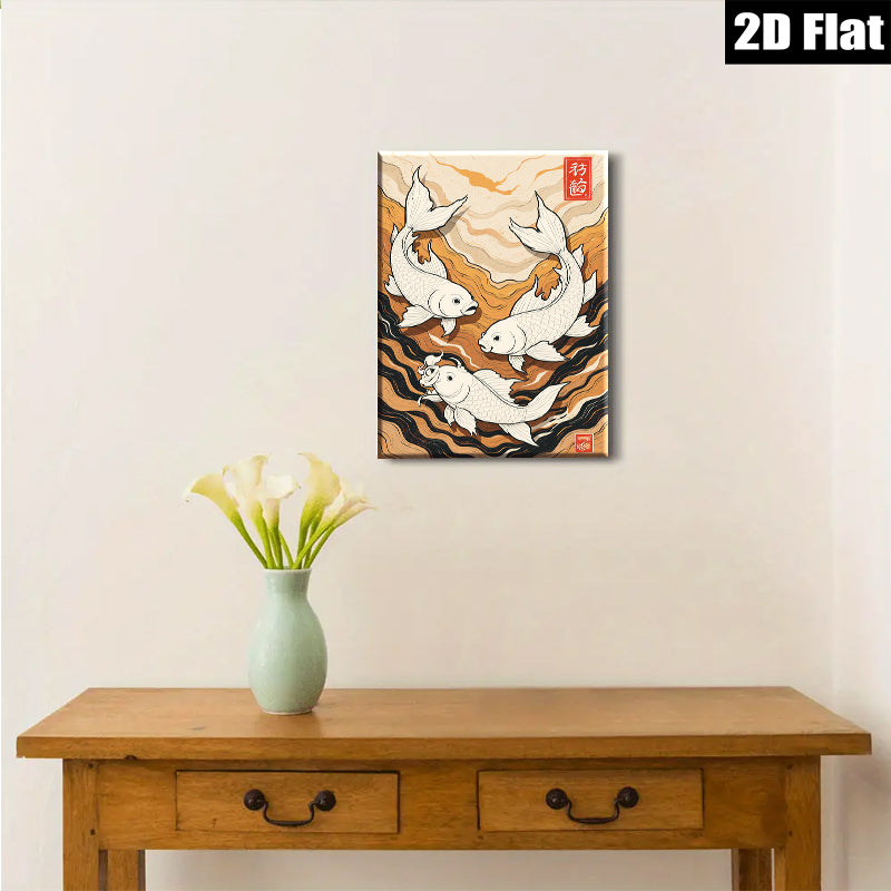 2D flat 1pc Koi Fish Wall Art Canvas Painting Modern Farmhouse Decor Living Room Bedroom Office Gallery Wrapped Ready to Hang