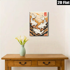 2D flat 1pc Koi Fish Wall Art Canvas Painting Modern Farmhouse Decor Living Room Bedroom Office Gallery Wrapped Ready to Hang