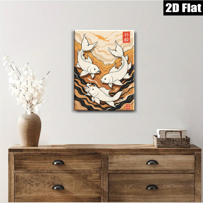 2D flat 1pc Koi Fish Wall Art Canvas Painting Modern Farmhouse Decor Living Room Bedroom Office Gallery Wrapped Ready to Hang