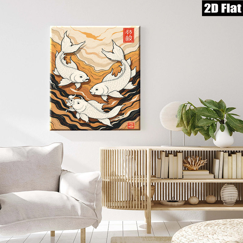 2D flat 1pc Koi Fish Wall Art Canvas Painting Modern Farmhouse Decor Living Room Bedroom Office Gallery Wrapped Ready to Hang