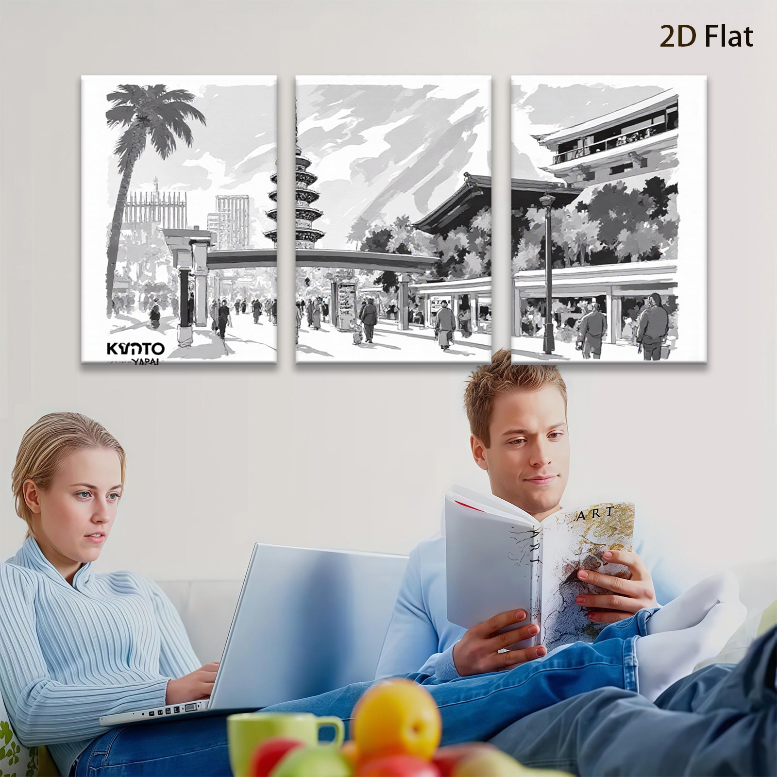 2D flat 1pc Kyoto Japan Tower Street View Wall Art Canvas Prints for Living Room Bedroom Home Decor Modern Farmhouse Gallery Wrapped
