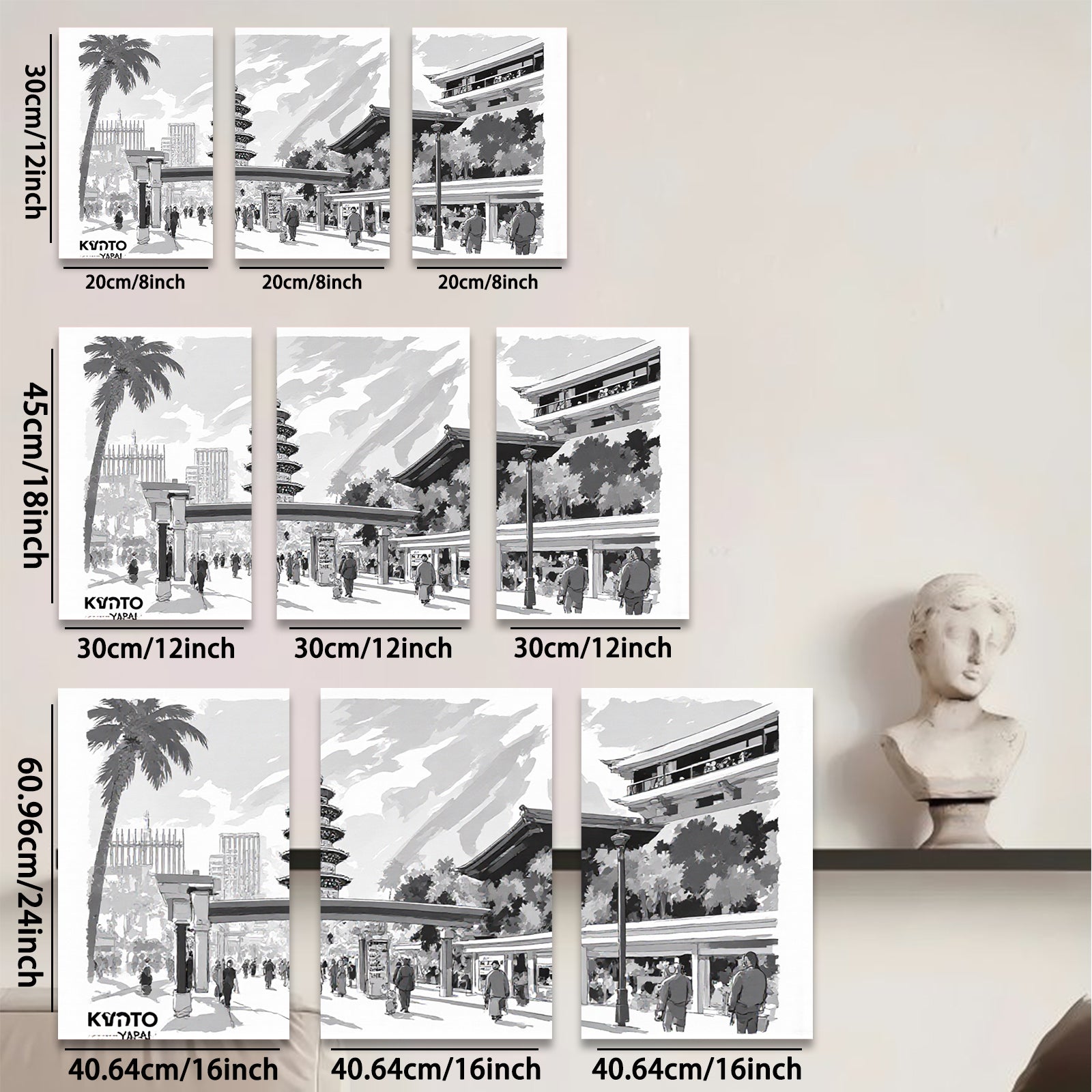 2D flat 1pc Kyoto Japan Tower Street View Wall Art Canvas Prints for Living Room Bedroom Home Decor Modern Farmhouse Gallery Wrapped