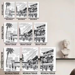 2D flat 1pc Kyoto Japan Tower Street View Wall Art Canvas Prints for Living Room Bedroom Home Decor Modern Farmhouse Gallery Wrapped