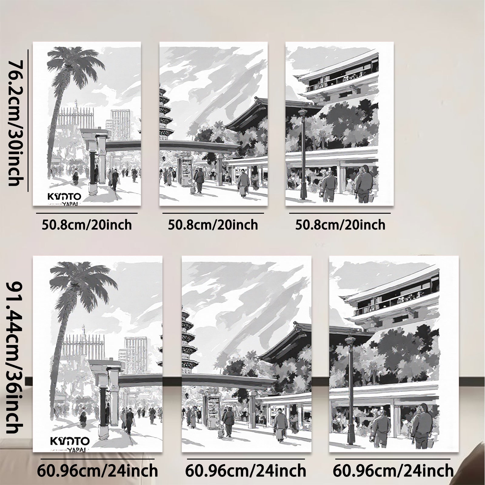 2D flat 1pc Kyoto Japan Tower Street View Wall Art Canvas Prints for Living Room Bedroom Home Decor Modern Farmhouse Gallery Wrapped