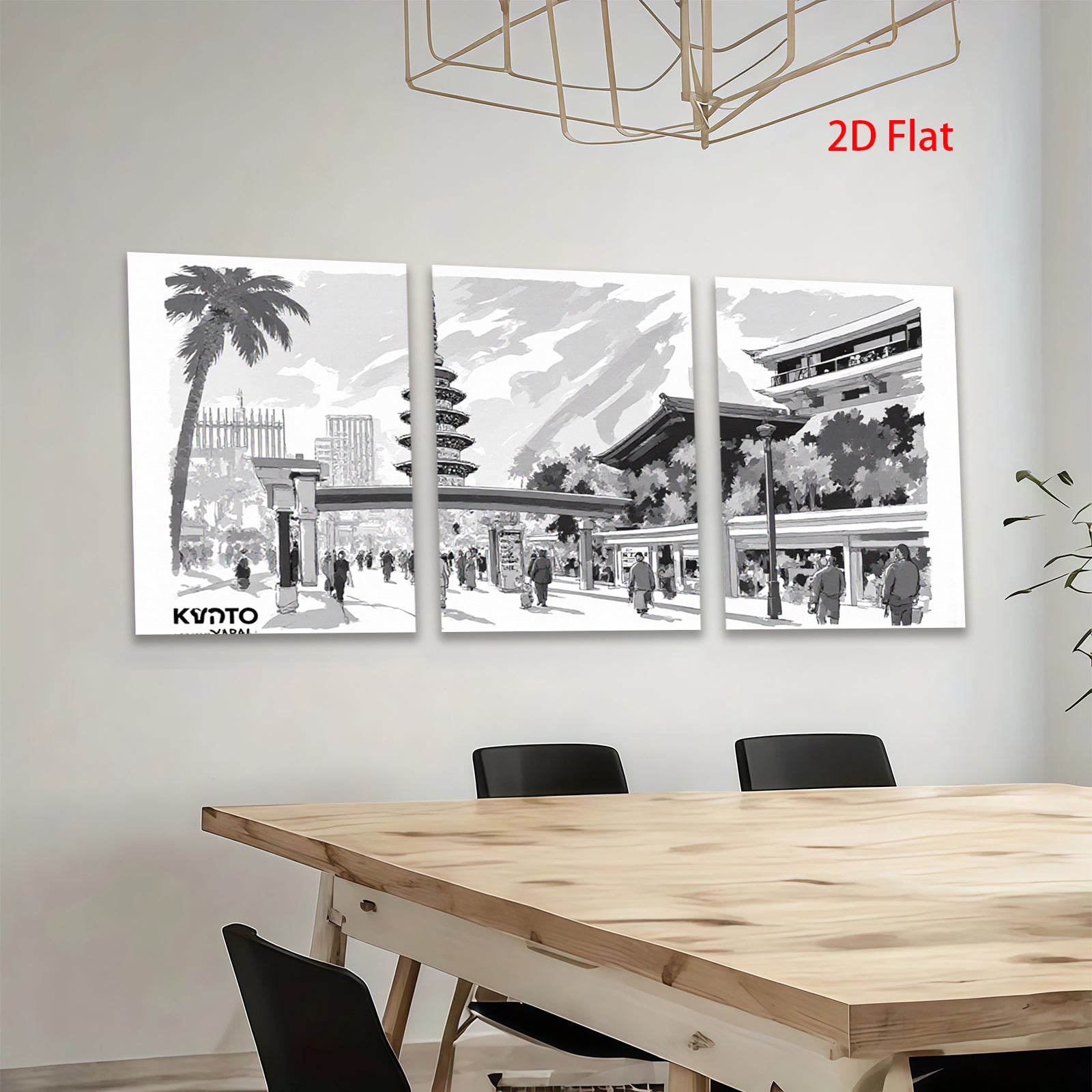 2D flat 1pc Kyoto Japan Tower Street View Wall Art Canvas Prints for Living Room Bedroom Home Decor Modern Farmhouse Gallery Wrapped