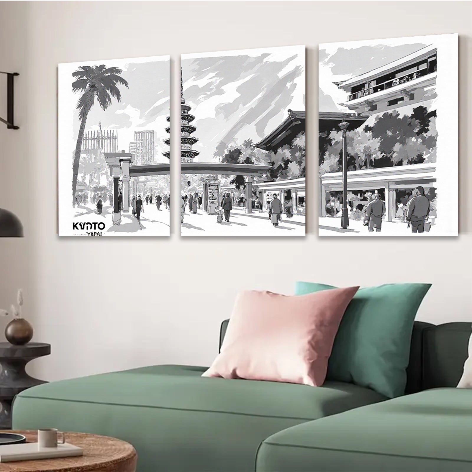 2D flat 1pc Kyoto Japan Tower Street View Wall Art Canvas Prints for Living Room Bedroom Home Decor Modern Farmhouse Gallery Wrapped