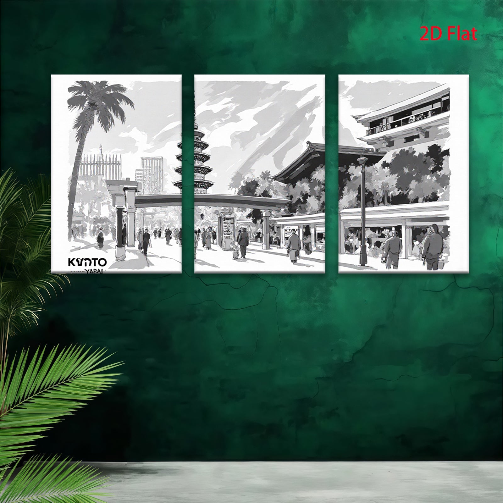 2D flat 1pc Kyoto Japan Tower Street View Wall Art Canvas Prints for Living Room Bedroom Home Decor Modern Farmhouse Gallery Wrapped